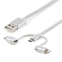 CABLE TRENZADO DE 1M USB A LIGHTNING USB-C Y MICRO USB - CABLE CARGADOR PARA TELFONO CELULAR IPHONE IPAD TABLET - STARTECH.COM MOD. LTCUB1MGR, - Garantía: 2 AÑOS -