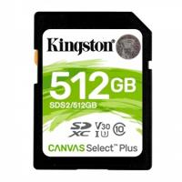 MEMORIA FLASH SD KINGSTON SDXC CANVAS SELECT 512GB 100R CL10 UHS-I V30(SDS2/512GB), - Garantía: 99 AÑOS -