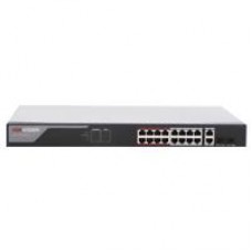 SWITCH MONITOREABLE HIKVISION DS-3E1318P-EI POE+ / 16 PUERTOS 10/100 MBPS POE+ / 2 PUERTOS 10/100/1000 MBPS + 2 PUERTOS SFP DE UPLINK / POE HASTA 250 METROS / CONEXIóN REMOTA DESDE HIK-PARTNERPRO / 2, - Garantía: 2 AÑOS -