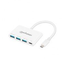 HUB USB-C,MANHATTAN,168434, 3 PTOS A + 1 PTO C PD, 5GBPS, BLANCO, - Garantía: 1 AÑO -