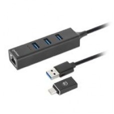 ADAPTADOR DE RED,MANHATTAN,180894, GB USB A/C +HUB 3 PTOS V3.0, - Garantía: 1 AÑO -